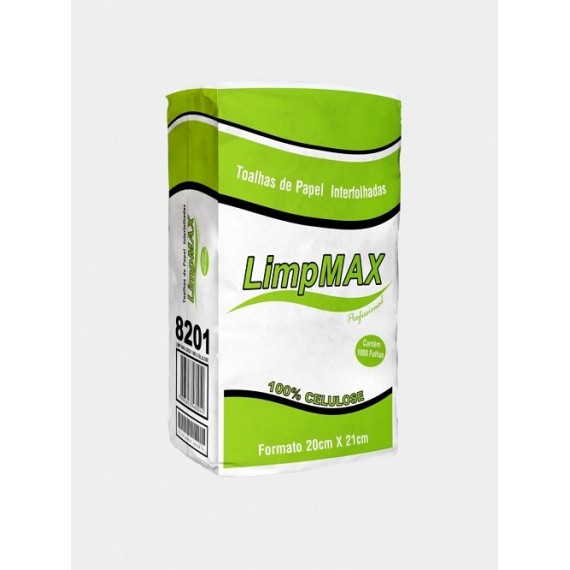 PAPEL TOALHA INTERFOLHADO 2 DOBRAS 100 % CELULOSE - 20 cm x 21 cm - 1.000 FOLHAS - 8201 - LIMPMAX