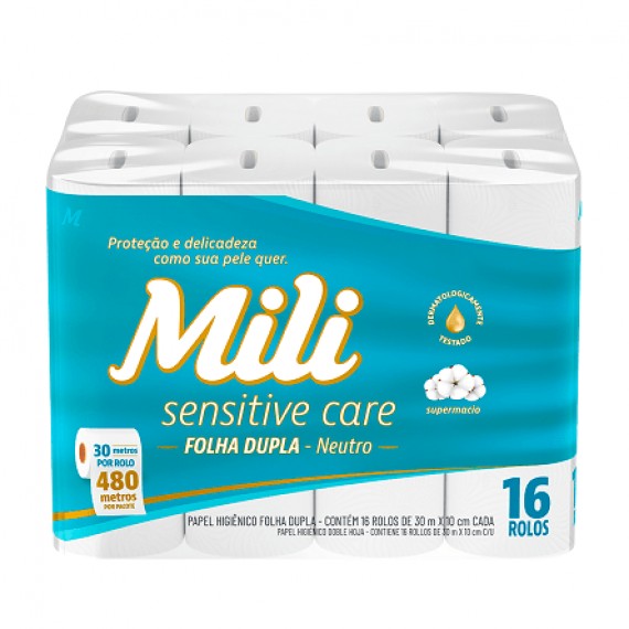 PAPEL HIGIÊNICO FOLHA DUPLA - SENSITIVE CARE - 16 ROLOS x 30 m - MILI