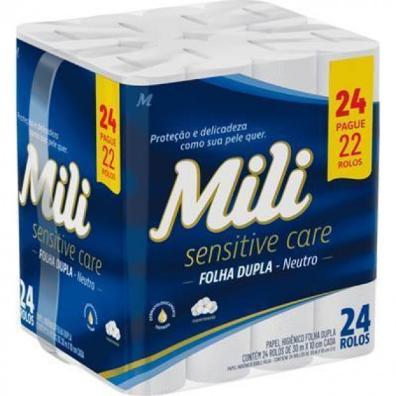 PAPEL HIGIÊNICO FOLHA DUPLA - SENSITIVE CARE - 24 ROLOS x 30 m - MILI