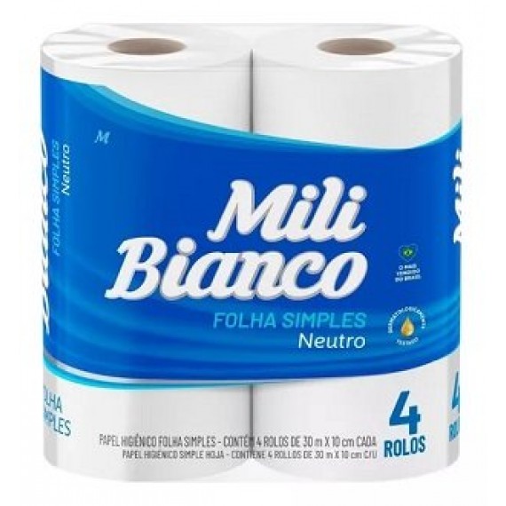 PAPEL HIGIÊNICO FOLHA SIMPLES - 4 ROLOS x 30 m - MILI