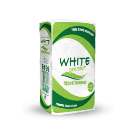 PAPEL TOALHA INTERFOLHADO 2 DOBRAS WHITE PREMIUM 100 % CELULOSE - 23 cm x 21 cm - 1.000 FOLHAS - 8199 - LIMPMAX