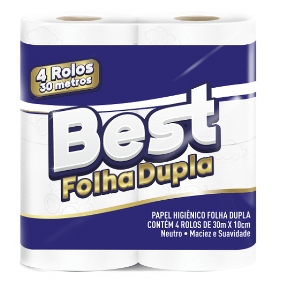 PAPEL HIGIÊNICO FOLHA DUPLA - BEST - 4 ROLOS x 30 m - CIA CANOINHAS